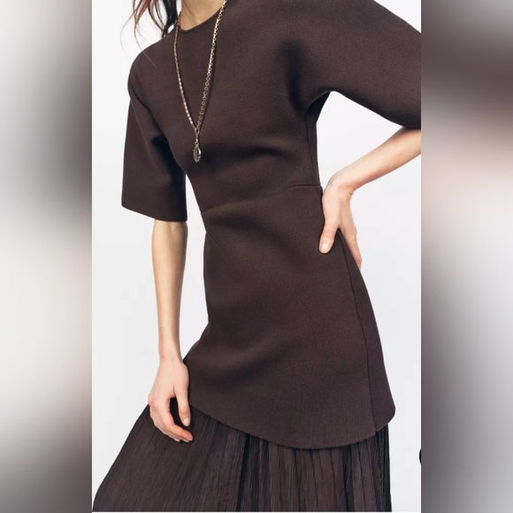 Zara Dresses & Skirts - Zara Pleated Combination Dress Brown S
